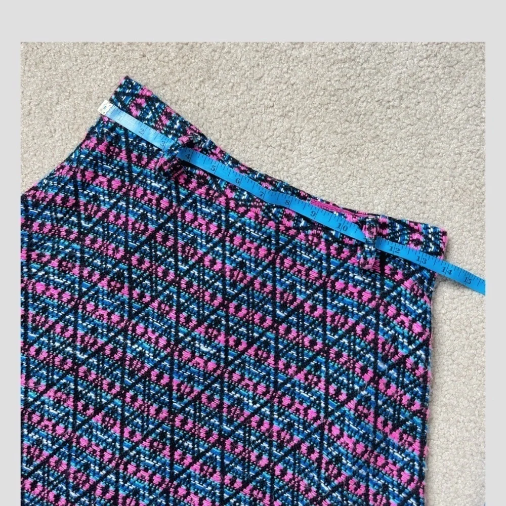 Matthew Williamson A- Line Skirt Detachable Belt Textured Fabric Pink Blue Print